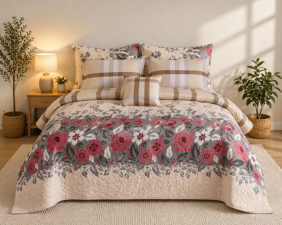 7-Piece Ultrasonic Printed Bedspread Set – Premium Quality