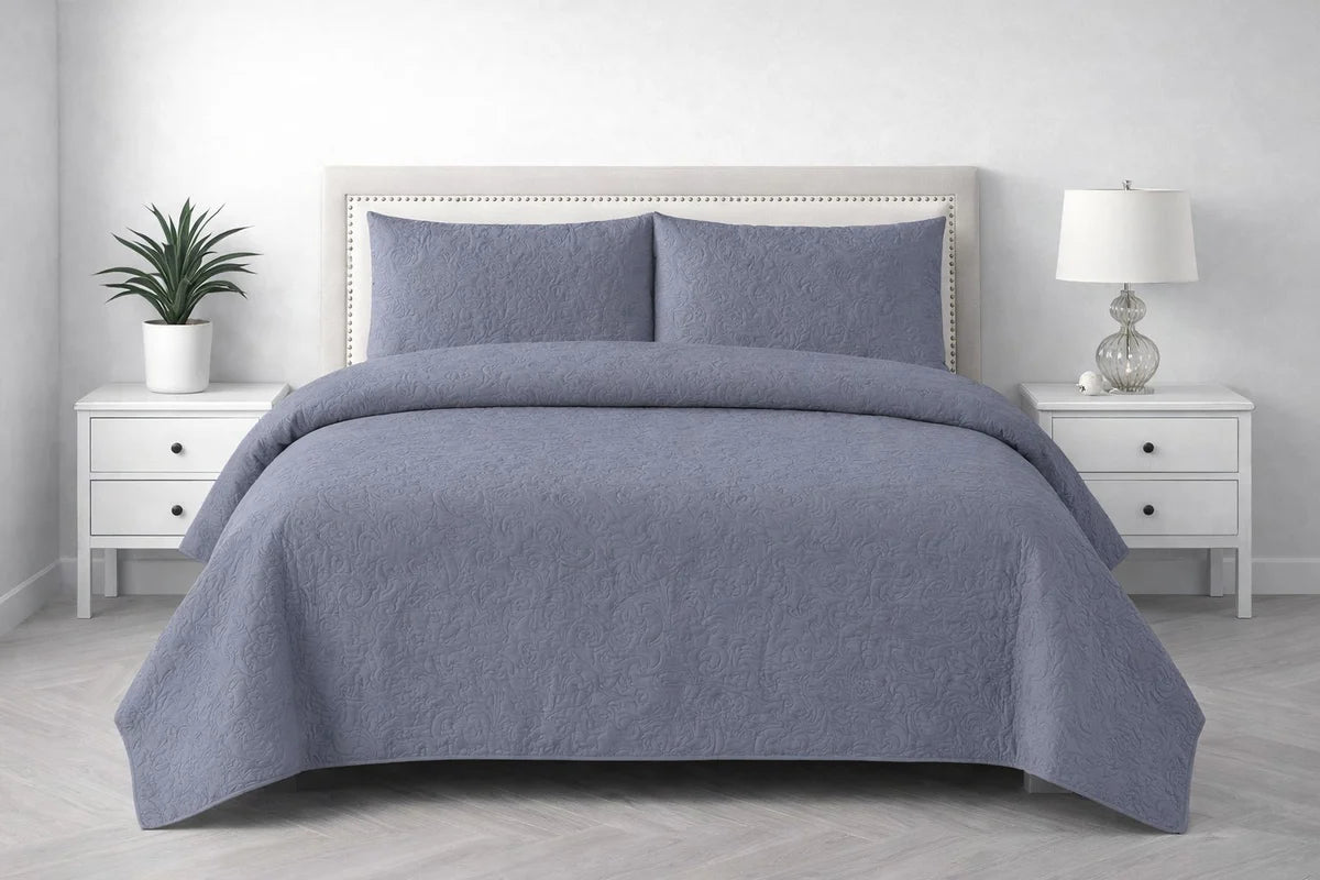 Dusty Grey Ultrasonic Dyed 3-Pc Bedspread Set